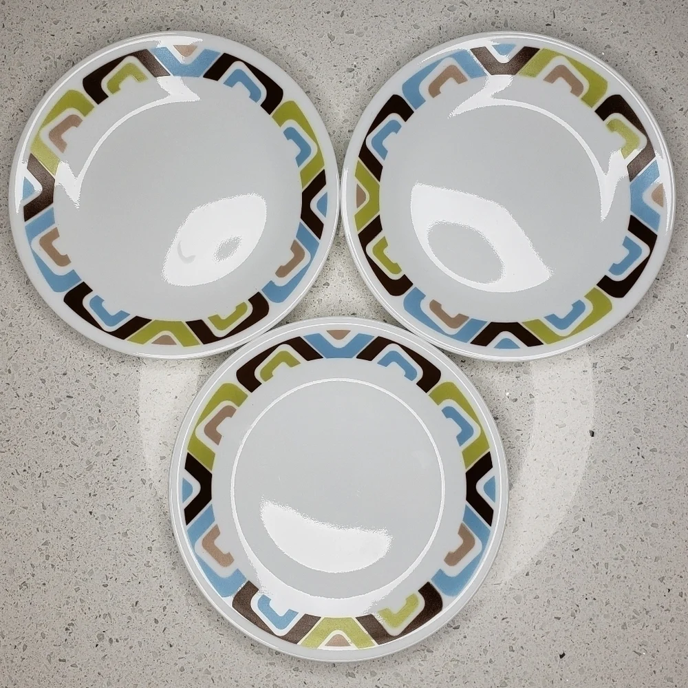 Correlle Squared Geometric Set 3 Bread Dessert Appetizer Plates Retired Pattern